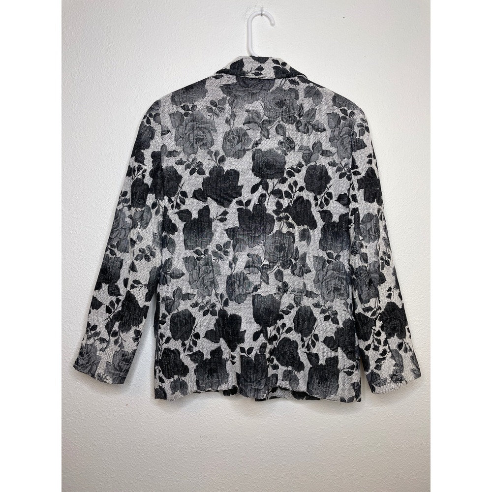 Alfred Dunner Womens Jacket Floral Tapestry Zip Front Size 14 Black White - Picture 5 of 8